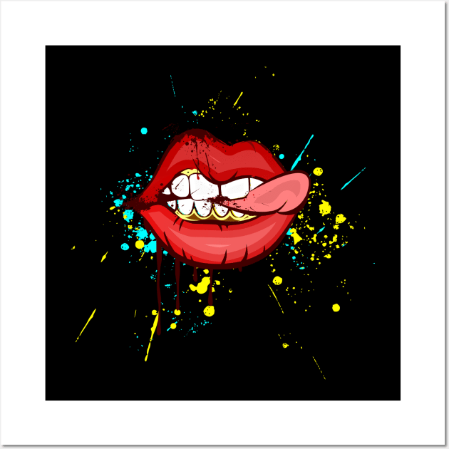 RED LIPS WITH TEETS Wall Art by GClothes